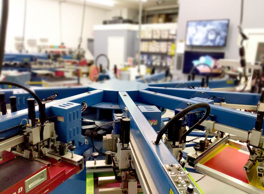 Screen printing press close-up