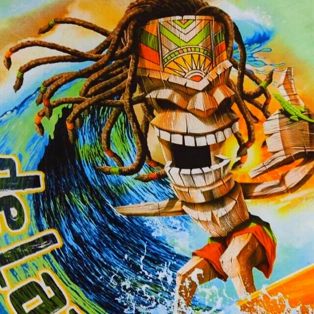 Surfing Tiki illustrated print